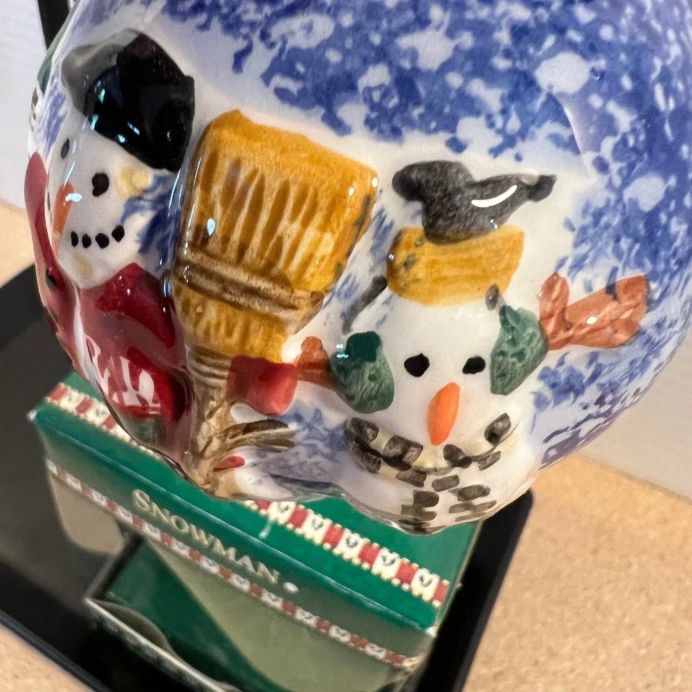 Debbie Mumm Snowman Christmas Tree Ornament Blue White Red Festive Holiday Decor